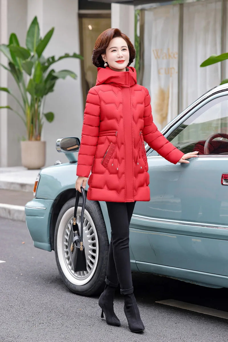 Chaqueta Larga de Algodón Grueso para Mujer, Acolchada, Ajustada, con Cintura Ajustable, Manga Larga, Cierre de Cremallera