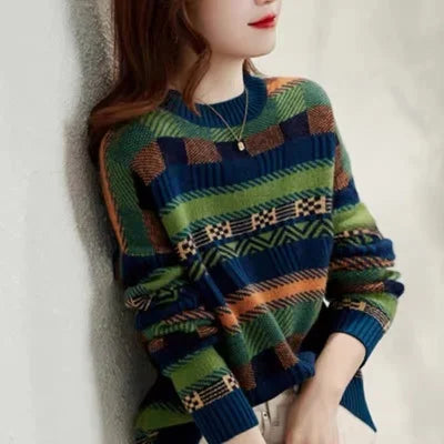 Suéter de Lana Tejido para Otoño/Invierno, Cuello Redondo, Capa Base, Prenda Exterior para Mujer, Manga Larga, Corte Regular,...