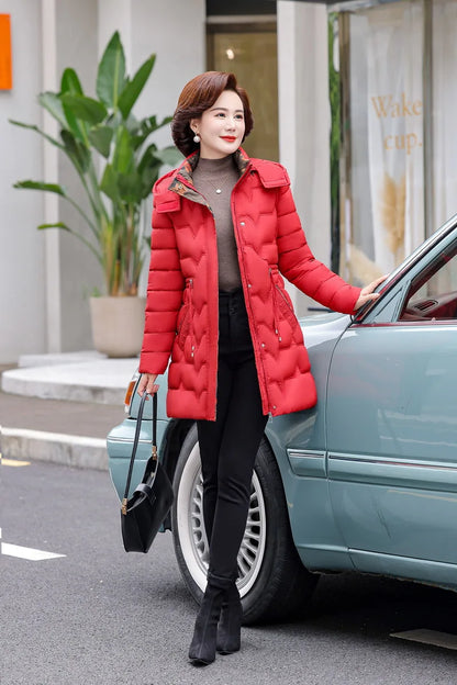 Chaqueta Larga de Algodón Grueso para Mujer, Acolchada, Ajustada, con Cintura Ajustable, Manga Larga, Cierre de Cremallera