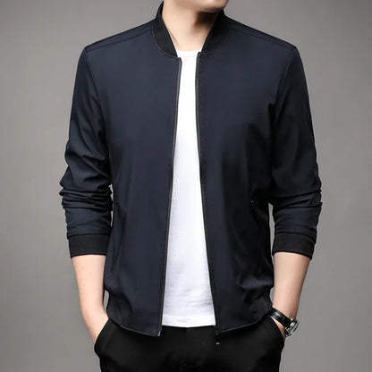 Chaquetas de alta calidad para hombre, chaqueta informal inteligente con cuello de béisbol, abrigo ajustado, prendas de vestir exteriores de Color sólido, primavera y otoño