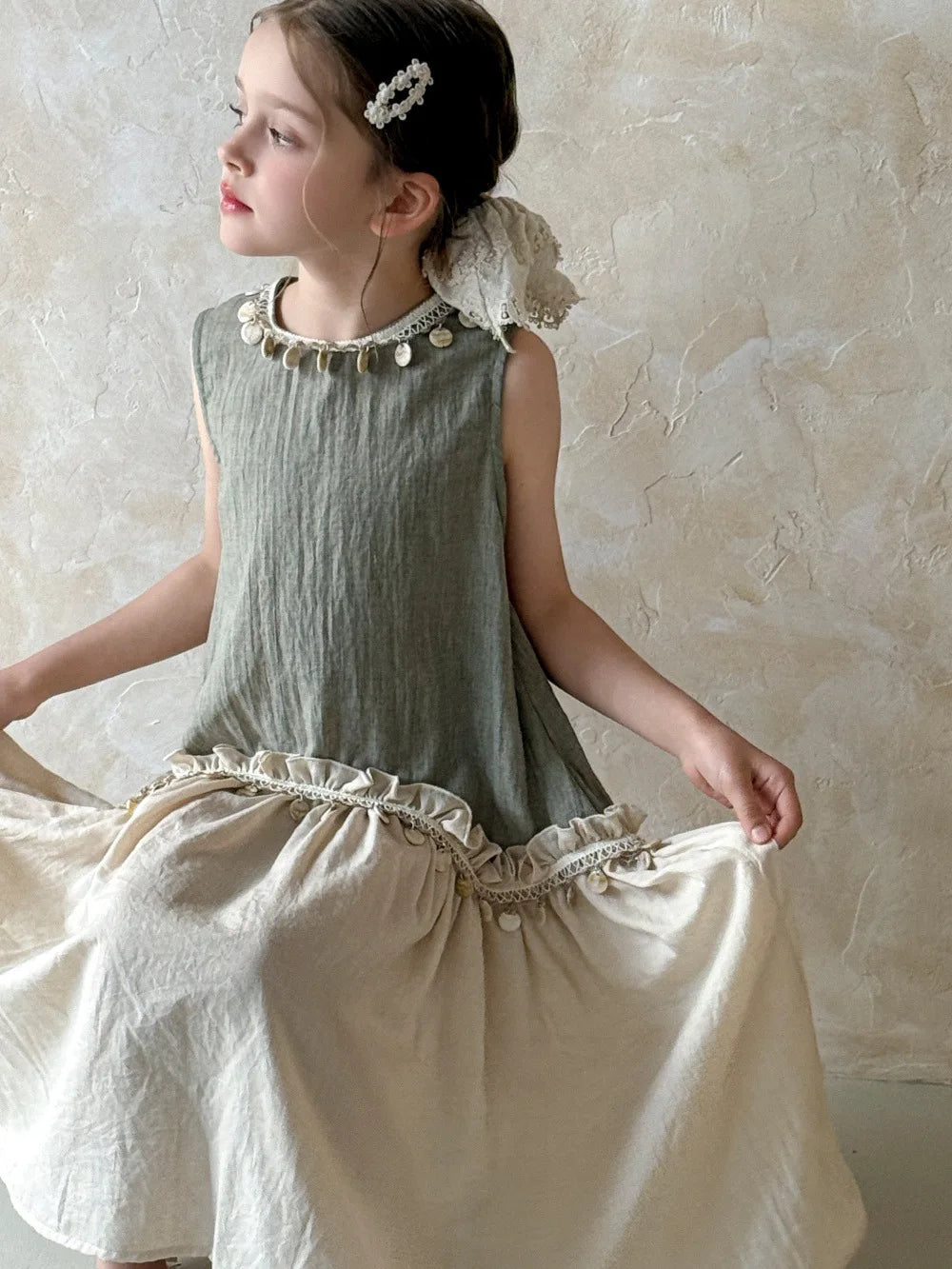 Dulce vestido para niñas verano 2025 nueva moda para niños temperamento Color contrastante vestido bohemio tendencia