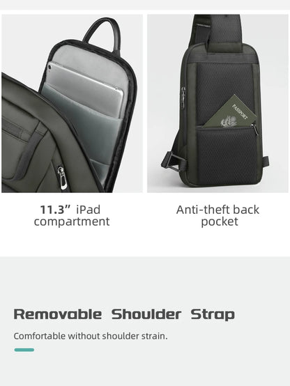 Bolso de hombro multifunción HK para hombre, bolso cruzado impermeable, apto para iPad de 11 pulgadas, bolso bandolera ligero para viajes al aire libre