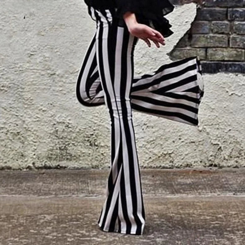 Pantalones Casuales a Rayas Blancas y Negras, Pantalones de Campana para Mujer, Moda de Verano, Ropa Casual para Mujer, Otro ...