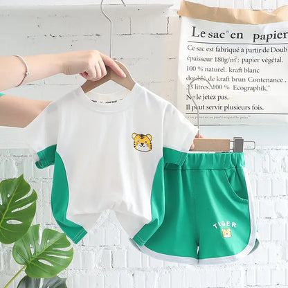 Ropa de oso para niños y niñas, chaleco de cuello redondo, pantalones cortos, chándales de dibujos animados para niños pequeños, moda de verano, nuevo conjunto de 2 piezas