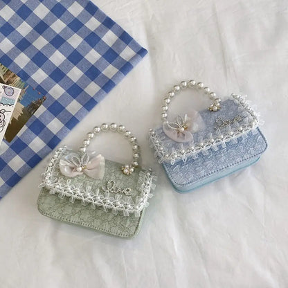 Bolso Bandolera Infantil de Encaje con Perlas, Ligero, Estilo Princesa, con Correa Ajustable