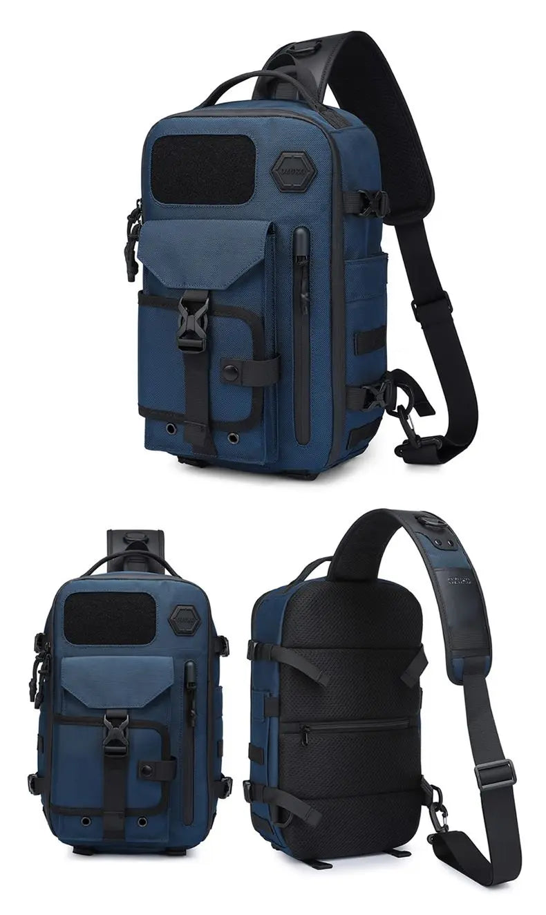OZUKO-Bolso cruzado de hombro para hombre, bolsa de pecho, impermeable, táctico, cintura, bandolera, cremallera, moda, deportes al aire libre, negro