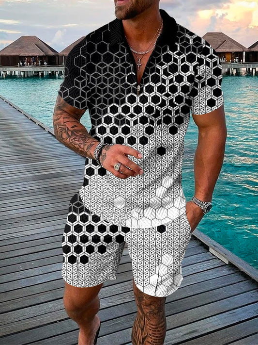 Nuevas camisas Polo con estampado 3D abstracto, conjuntos de pantalones cortos, chándales de moda para hombre, camisa de manga corta de gran tamaño, conjunto de pantalones, trajes para hombre, ropa