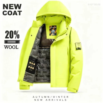 Chaqueta de algodón de mezcla de lana verde fluorescente de invierno 2025 para hombre - Chaqueta acolchada de algodón verde fluorescente (negro/rojo/caqui)