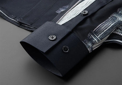 Camisa de manga larga con estampado de columna romana de estilo americano y europeo para hombre, camisas de vestir formales de negocios informales ajustadas, ropa para hombre