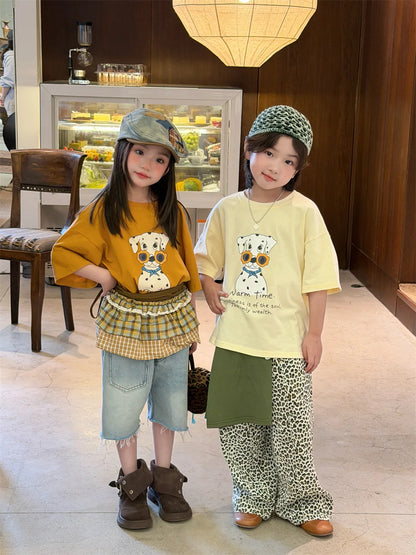 Novedad de verano, camiseta holgada con estampado de dibujos animados de estilo coreano para niños, camiseta de manga corta p...