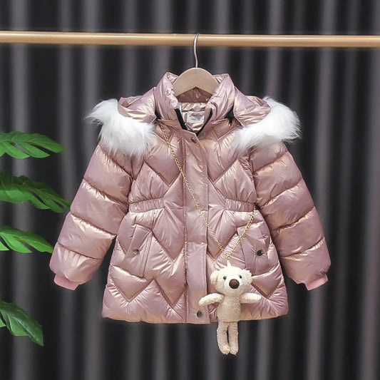 2 3 4 5 Years Baby Girls Winter Down Jacket Cute Bear Coats For Girls Parkas Fashion Bright Hooded Children Waterproof Outerwear