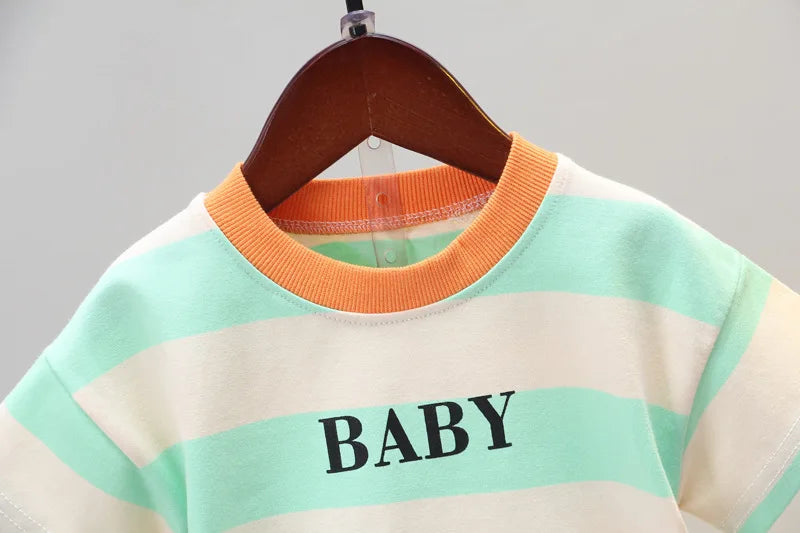 Novedad de verano, ropa de verano para bebés, conjuntos de ropa para niños recién nacidos, camisetas de manga corta con cuello redondo, pantalones cortos geniales, trajes deportivos