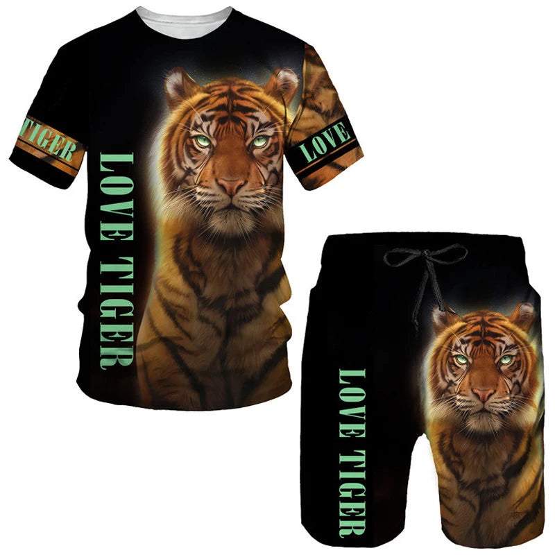Camisetas con estampado 3D de tigre Animal, conjuntos de pantalones cortos, chándales para hombre, camiseta de manga corta de gran tamaño, conjunto de pantalones, trajes para hombre, ropa