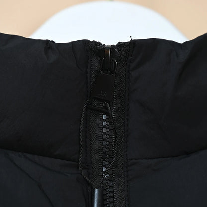 Chaqueta de Mujer, Estilo Nuevo, Acolchada, Bordada, Cintura Elástica, Cuello Alto, Algodón, Casual, Versátil, Cierre de Crem...