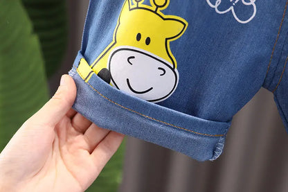 Ropa de verano para niños, camiseta de dibujos animados, pantalones cortos, 2 unids/set, trajes deportivos de ocio para niños pequeños, chándales de algodón para bebés de 0 a 5 años