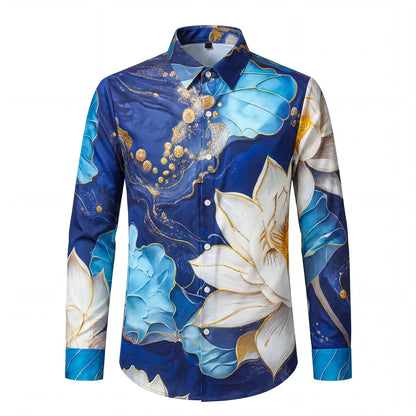 Camisa de Lujo Estilo Oceánico para Hombre, Camisa Casual de Manga Larga con Pedrería y Flores, Camisa de Vestir para Oficina y Eventos Sociales, Ropa Masculina 2026