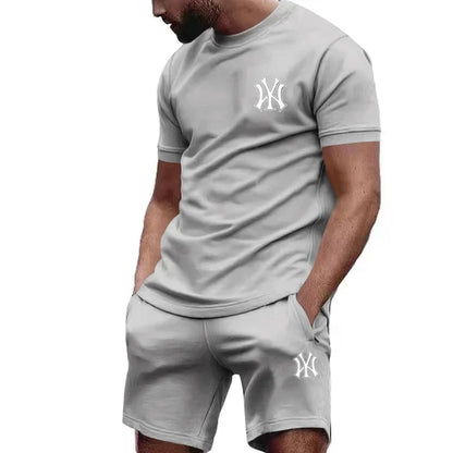 Nueva ropa deportiva de dos piezas para hombre, conjunto de camiseta y pantalones de manga corta, ropa deportiva para correr y fitness, superventas, 2025, verano
