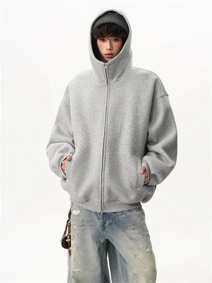 Sudaderas con capucha y cremallera de Color liso para hombre, sudaderas con capucha de moda de venta al por menor Retro, chándal informal de algodón de gran tamaño, novedad de 2026