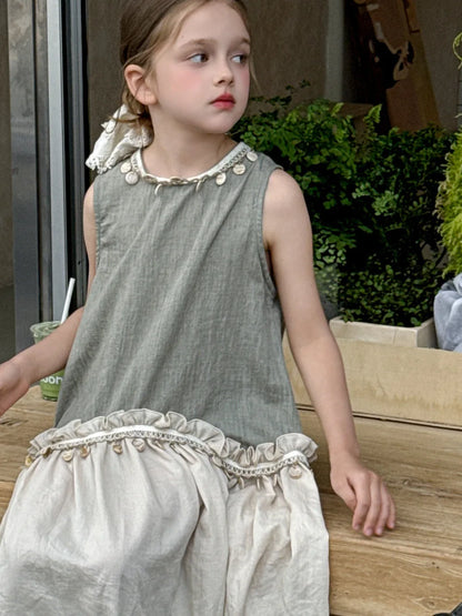 Dulce vestido para niñas verano 2025 nueva moda para niños temperamento Color contrastante vestido bohemio tendencia