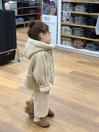 Ropa para niños, edición de invierno para niñas, abrigo coreano grueso y cálido con capucha, chaqueta dulce de moda versátil 2024