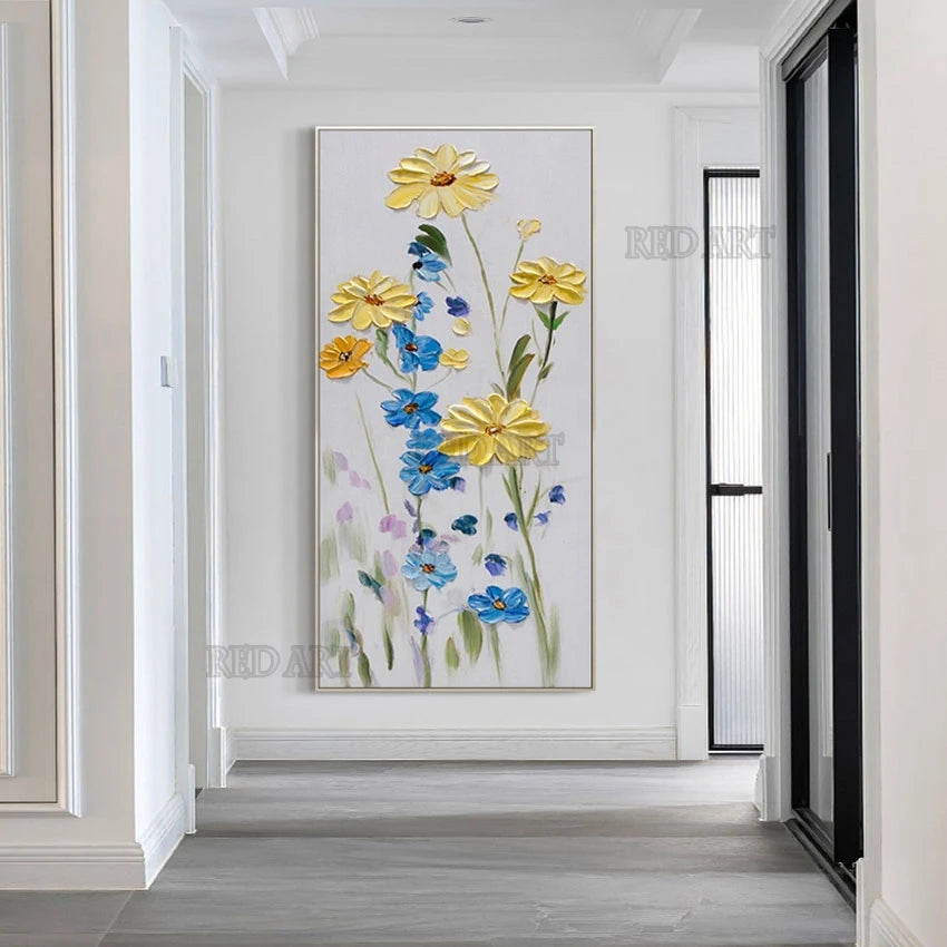 Paleta decorativa abstracta, cuchillo, imagen de flores, pintada a mano, sin textura de marco, arte de pared de lienzo acrílico, + Paquete Switch In Art completo