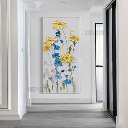 Paleta decorativa abstracta, cuchillo, imagen de flores, pintada a mano, sin textura de marco, arte de pared de lienzo acrílico, + Paquete Switch In Art completo