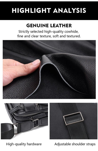 100% bolso de hombro de cuero genuino para hombre, bolsos de mensajero a la moda, bolsos para hombre, bolsos cruzados para hombre, bolso de mano de piel de vaca para hombre, bolso bandolera