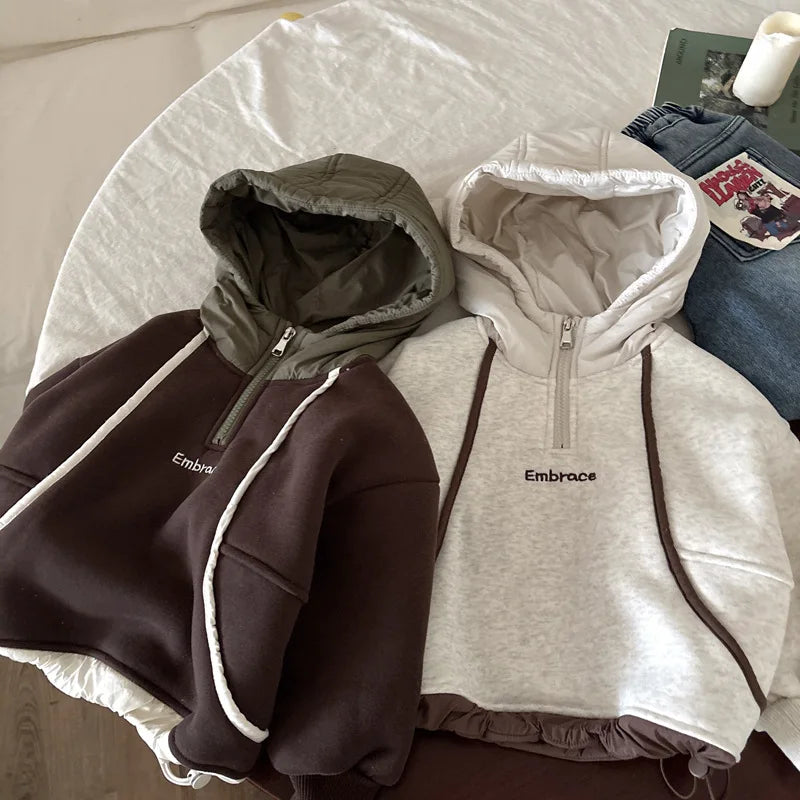 2025 Otoño Invierno niños sudadera de terciopelo niño con capucha Tops ropa para niños niñas Casual pulóver sudaderas con capucha con letras