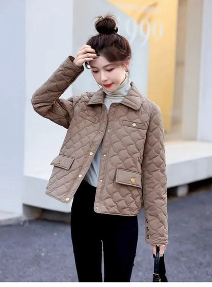 Chaqueta Corta Ligera de Algodón para Mujer, Talla Pequeña, Acolchada, para Invierno, con Cierre de Cremallera, Estilo Moderno