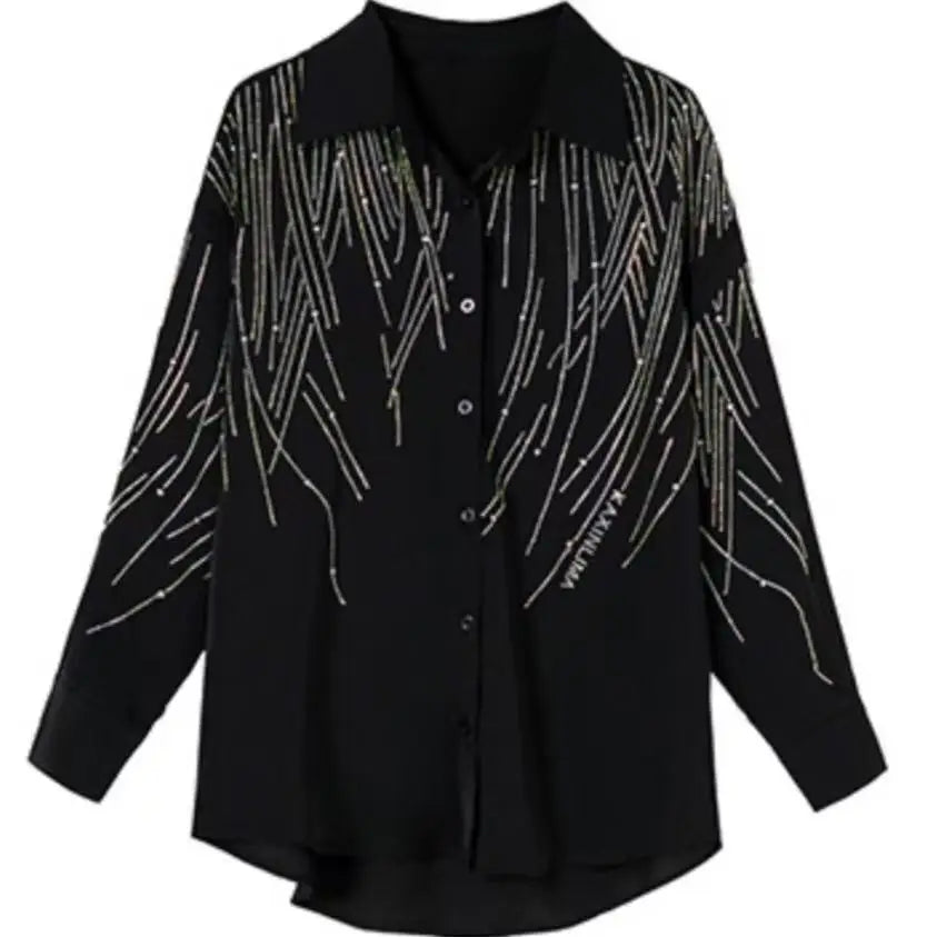 Blusas De gran tamaño con protección solar De lino y algodón con perforación en caliente y diamantes De lujo, camisas para Mujer, camisas De calle, Tops, Camisas De Mujer