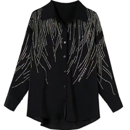 Blusas De gran tamaño con protección solar De lino y algodón con perforación en caliente y diamantes De lujo, camisas para Mujer, camisas De calle, Tops, Camisas De Mujer