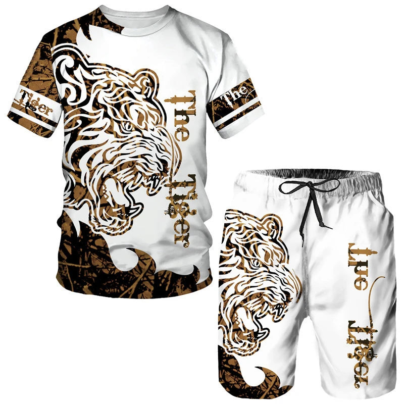 Camisetas con estampado 3D de tigre Animal, conjuntos de pantalones cortos, chándales para hombre, camiseta de manga corta de gran tamaño, conjunto de pantalones, trajes para hombre, ropa