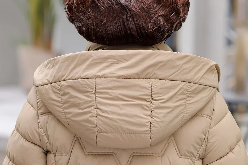 Chaqueta Larga de Algodón Grueso para Mujer, Acolchada, Ajustada, con Cintura Ajustable, Manga Larga, Cierre de Cremallera