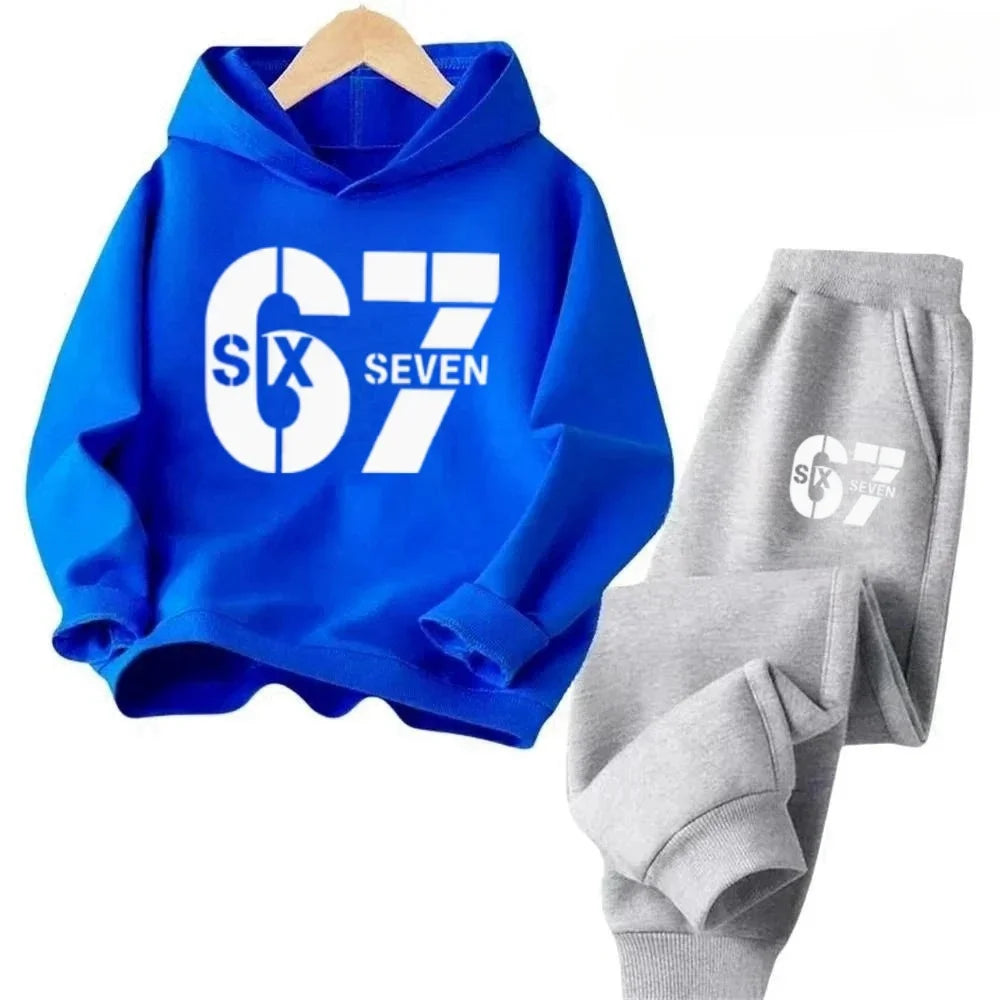 67 conjunto de sudaderas con capucha elegantes para niños de 4 a 13 años, ropa de calle coreana, chándal de bloque, sudadera cómoda a la moda para niños, conjuntos de 2 uds, traje de pantalón