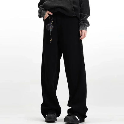Pantalones Vaqueros de Hombre con Bordado de Palmeras, Estilo Casual, Negros, Rectos, Holgados, Moda Hip Hop, Streetwear Y2K