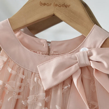 Vestido de Princesa Rosa con Lazo en el Cuello y Flecos, Estilo Coreano, para Fiestas de Cumpleaños de Niñas de 3 a 7 Años, Versión de Verano