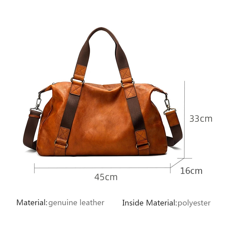 Bolso de viaje para hombre, bolso de equipaje de cuero genuino para hombre, mochila de viaje Vintage, bolsos grandes de cuero de vaca duradero para fin de semana para hombre # Co
