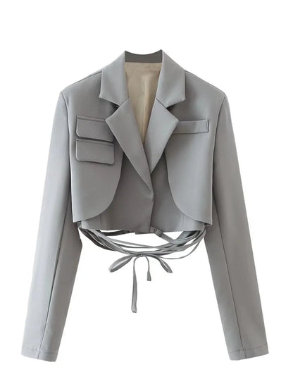 Early Autumn Women's Cross-Belted Slim Fit Short Suit Jacket Fashionable Business Casual Style Long Sleeve Commute Friendly