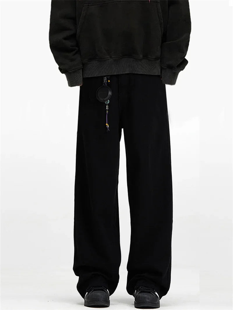 Pantalones Vaqueros de Hombre con Bordado de Palmeras, Estilo Casual, Negros, Rectos, Holgados, Moda Hip Hop, Streetwear Y2K