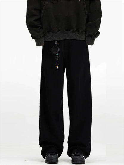 Pantalones Vaqueros de Hombre con Bordado de Palmeras, Estilo Casual, Negros, Rectos, Holgados, Moda Hip Hop, Streetwear Y2K