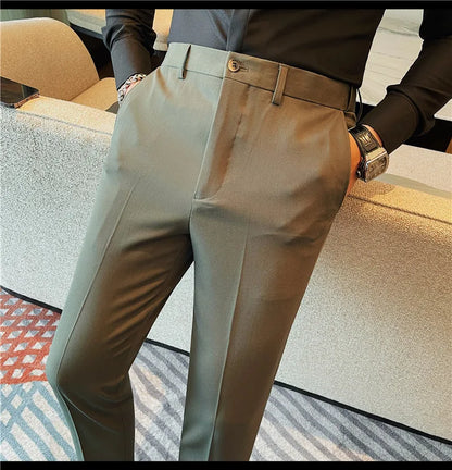 Camisas de vestir de negocios para hombres, pantalones ajustados de traje Social de oficina informal, pantalones de fiesta de boda de alta calidad, ropa de otoño e invierno