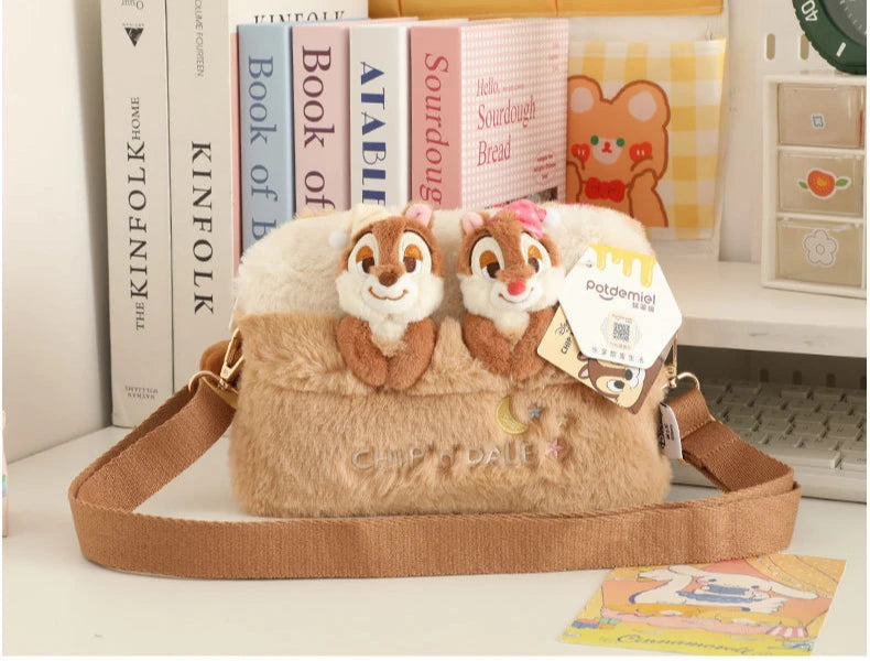 Bolso cruzado de felpa de Disney, Chip & Dale de dibujos animados, bolso informal de gran capacidad para estudiantes, regalos de vacaciones para niñas, desplazamientos