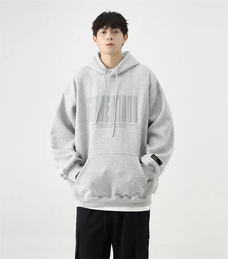 Sudaderas con capucha con estampado de espuma y letras de otoño para hombre, novedad de 2025, sudaderas con capucha Vintage de lana de algodón de gran tamaño, ropa de calle Y2K