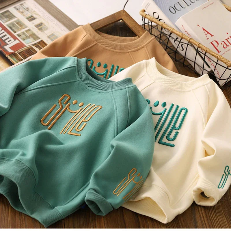 4-12 años adolescentes niños Shrit primavera otoño sudadera con letras sólidas para niños guapos niños deportes Casual Pullove