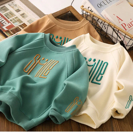 4-12 años adolescentes niños Shrit primavera otoño sudadera con letras sólidas para niños guapos niños deportes Casual Pullove