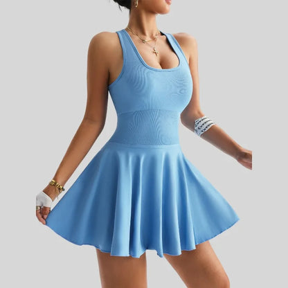 Falda de tenis con espalda sexy antideslizante para mujer, pantalones cortos incorporados con bolsillos, ropa deportiva para yoga, gimnasio, entrenamiento, vestido de moda