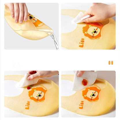 Babero de Silicona AIBEDILA, Impermeable, Ajustable, de Grado Alimenticio, con Diseño de Dibujos Animados, Paño de Regurgitación para Bebés, Niños y Niñas