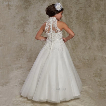 Vestido de Niña para Boda, Cumpleaños, Encaje, Flores, Princesa, Vestido Largo, Fiesta Formal, Celebración, Vestidos de Noche