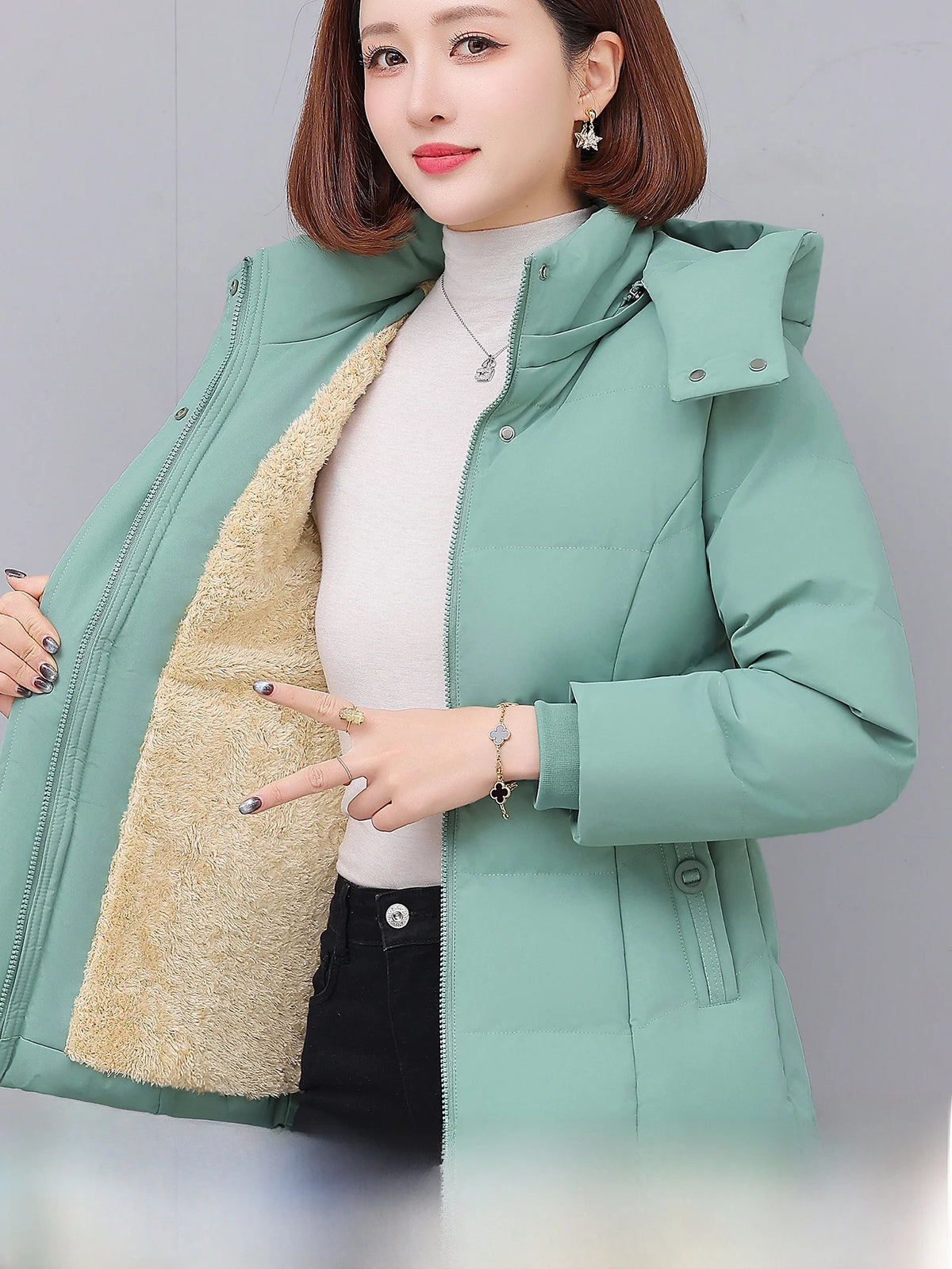 Chaqueta de algodón con forro polar grueso para mujer ENYW, abrigo informal holgado de invierno, ropa cálida para mamá, manga...