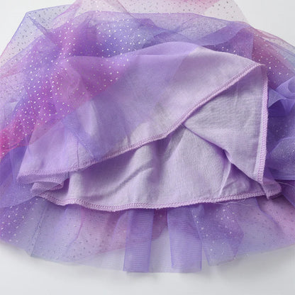 VIKITA, minifalda de malla de tul púrpura degradado con purpurina para niñas, fiesta de cumpleaños para niños, princesa, ropa informal diaria, falda esponjosa brillante